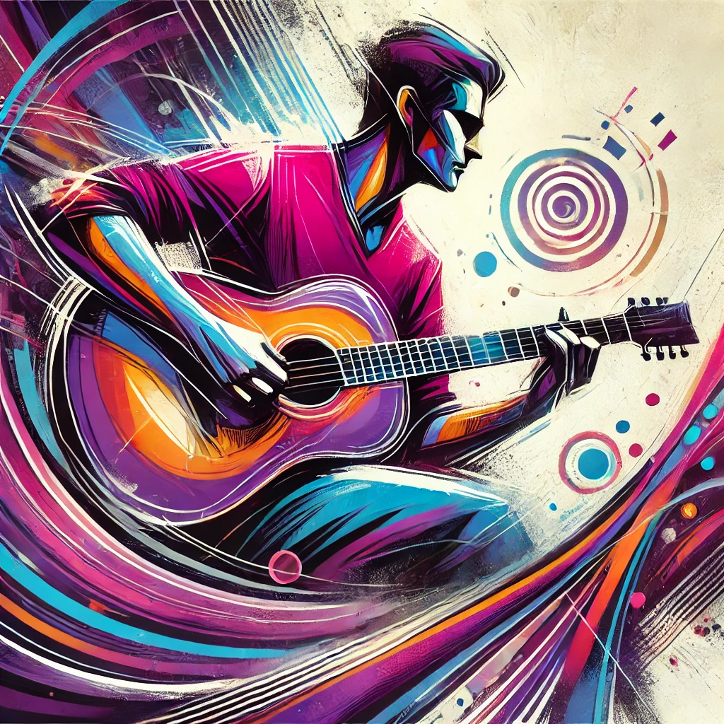 man playing a rental guitar