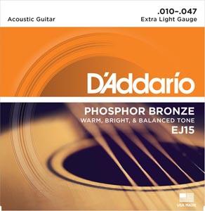 Strings, Pkg, Acoustic Guitar, D’addario 10-47 Extra Light Phosphor Bronze EJ15
