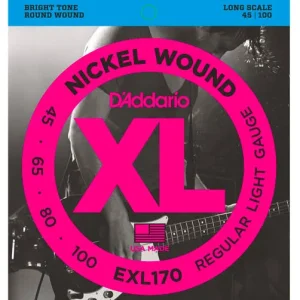 Strings, Pkg, Electric Bass, D'addario 45-100 Regular Light Gauge Nickel Wound Long Scale EXL170 L